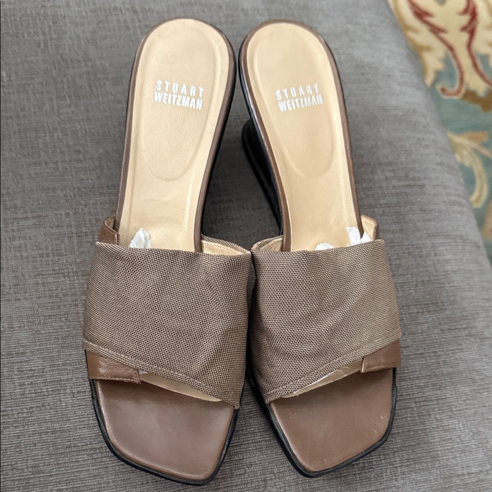 Stuart Weitzman Brown Textured Slide Sandals